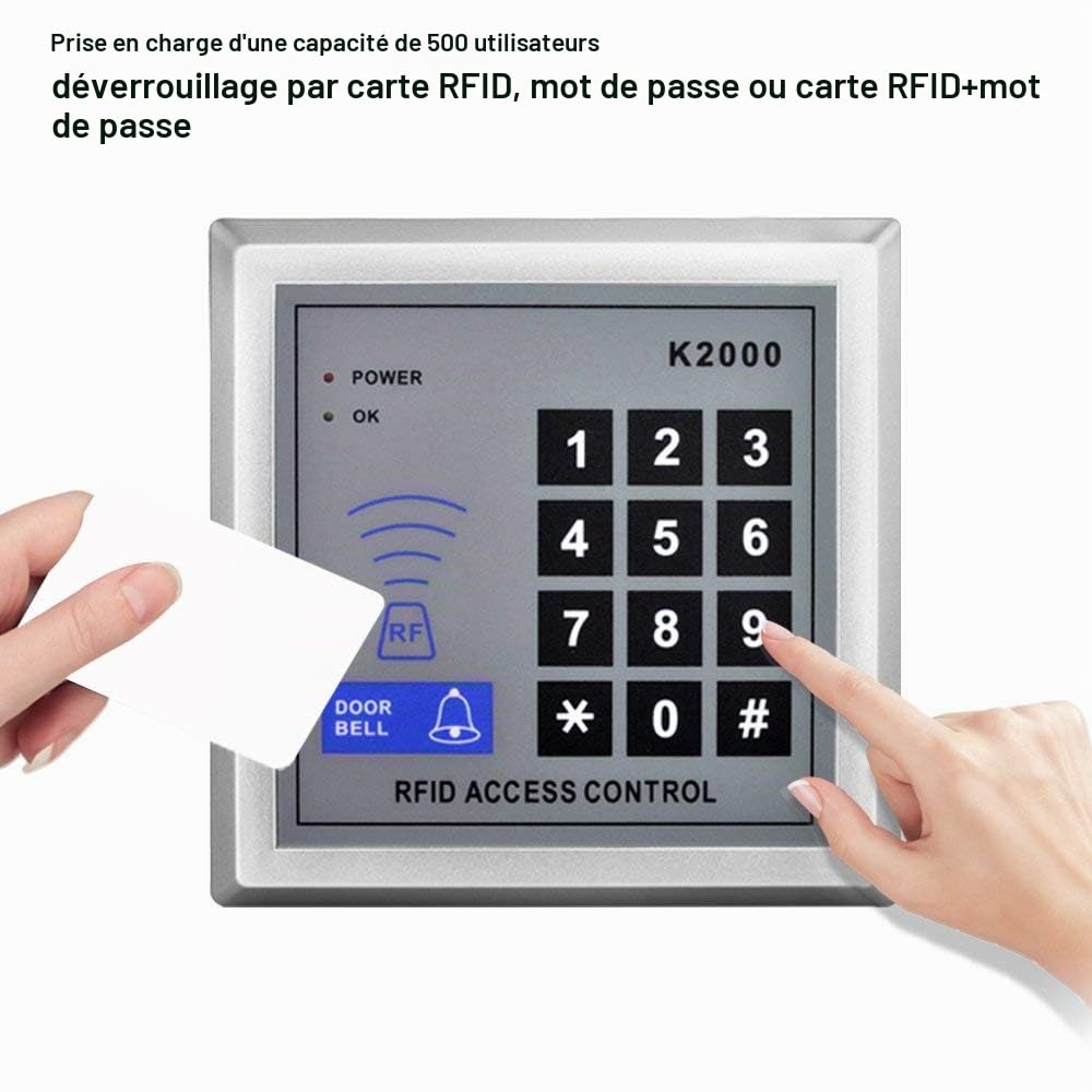 YAVIS Full Set RFID Porte Accès Contrôle Système Kit + 180kg Serrure Magnétique Electrique + 110-240V AC 12V DC 3A 36W Power Supply + Proximité Porte Entrée Pavé Numérique 10 Bouton EXIT Breloques Clé