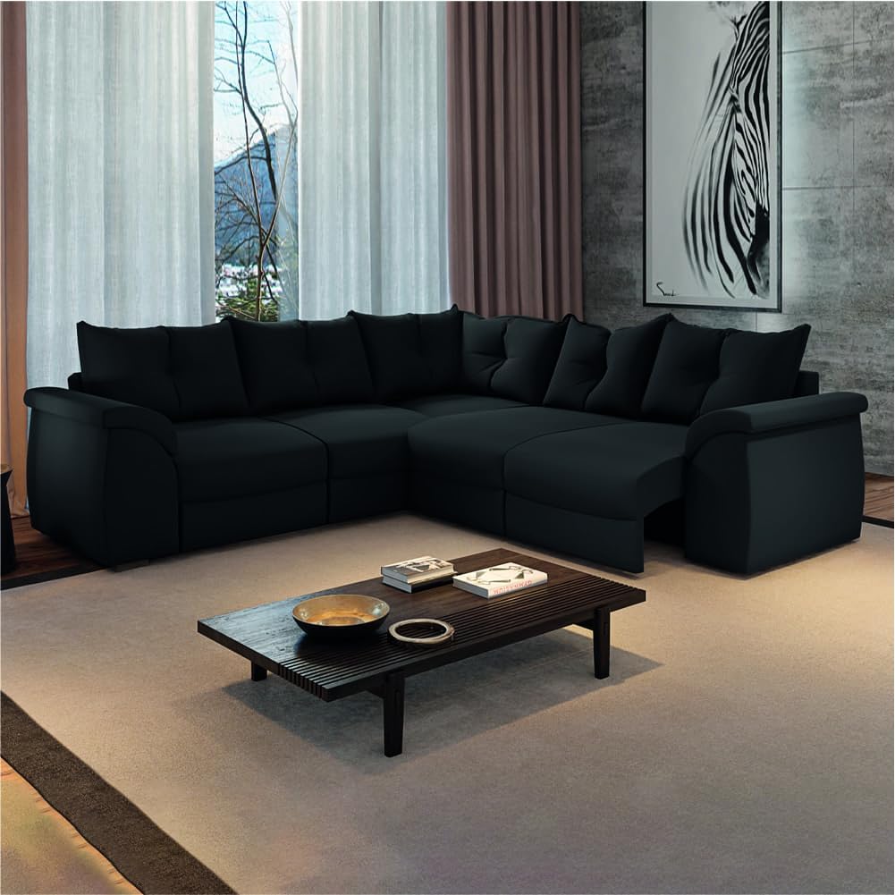 Sofá De Canto 5 Lugares Retrátil Qatar Suede Preto 2 61Nlomme1Ml. Ac Sl1001