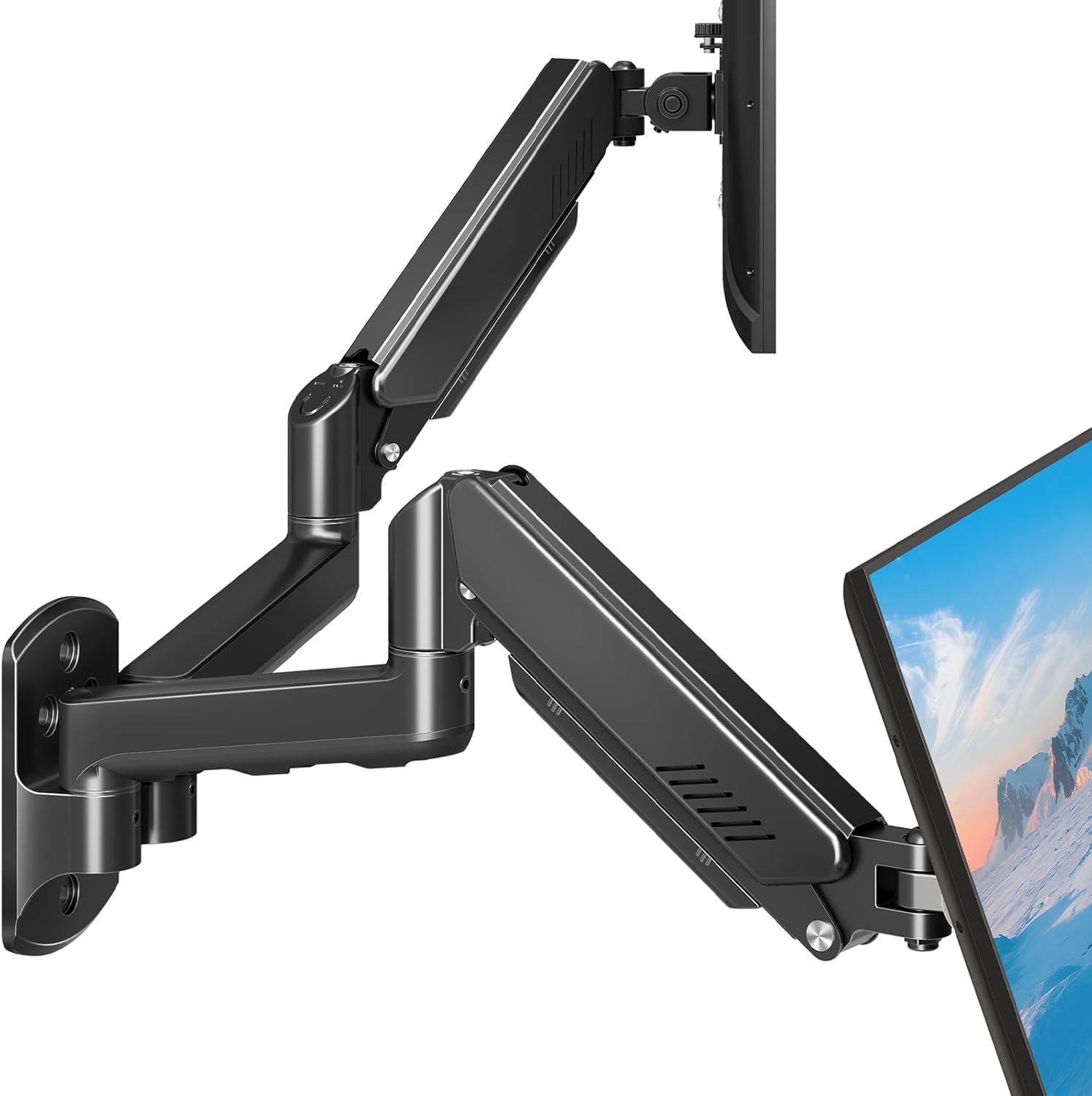 ELIVED Monitor Wandhalterung 2 Monitore für Max. 32" Bildschirme bis zu 9kg, VESA 75/100mm, Gasdruckfeder PC Monitor Hatlerung Wand, 360° Drehbar, Dual Monitorhalterung EV6022