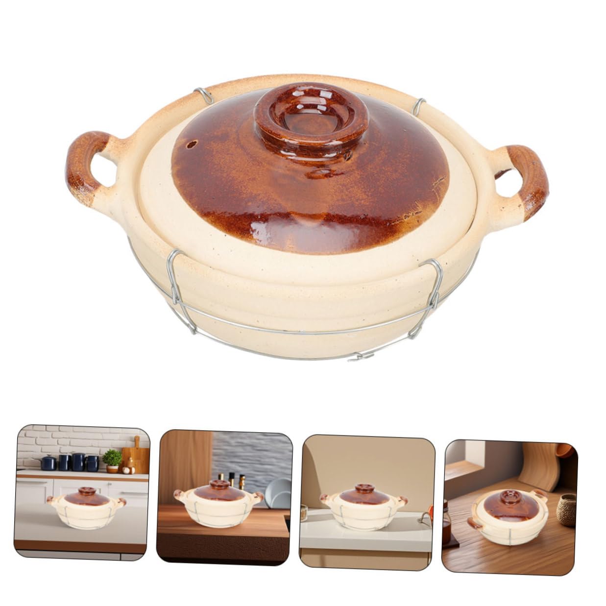 Artibetter Cazuela De Barro Con Mango Ergonómico 0,5l Blanca Porción Ollas Calientes Japonesas Utensilios Cocina Barro Para Arroz y Guisos Hogar Juego 2 Piezas