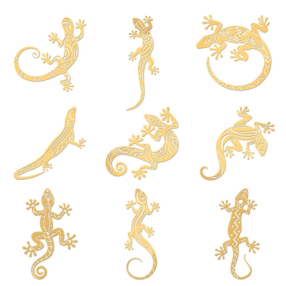 OLYCRAFT 9pcs 4x4cm Lizard Theme Stickers Aztec Lizard Stickers Self Adhesive Gold Metal Stickers Gecko Pattern Metal Stickers for Scrapbooks DIY Crafts Phone & Water Bottle Decoration