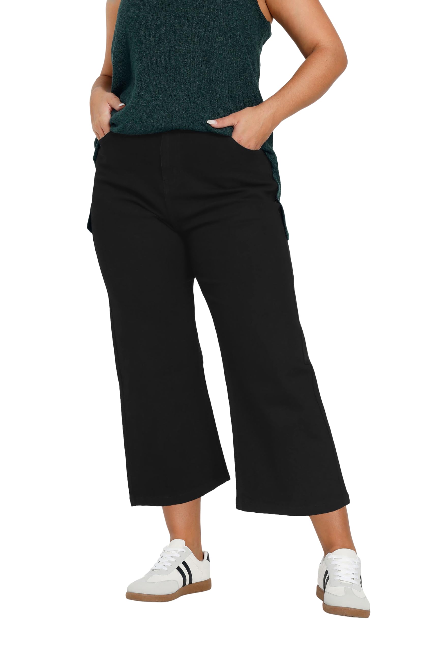 Yours Women's Black Curve Wide Leg Cropped Denim Jeans - Plus Size Curve