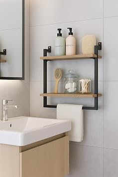 40x20 cm Banyo Raf , Duvara Monte Havluluk, 2 Katl  Dekoratif D zenleyici Organizer, Siyah Metal  am