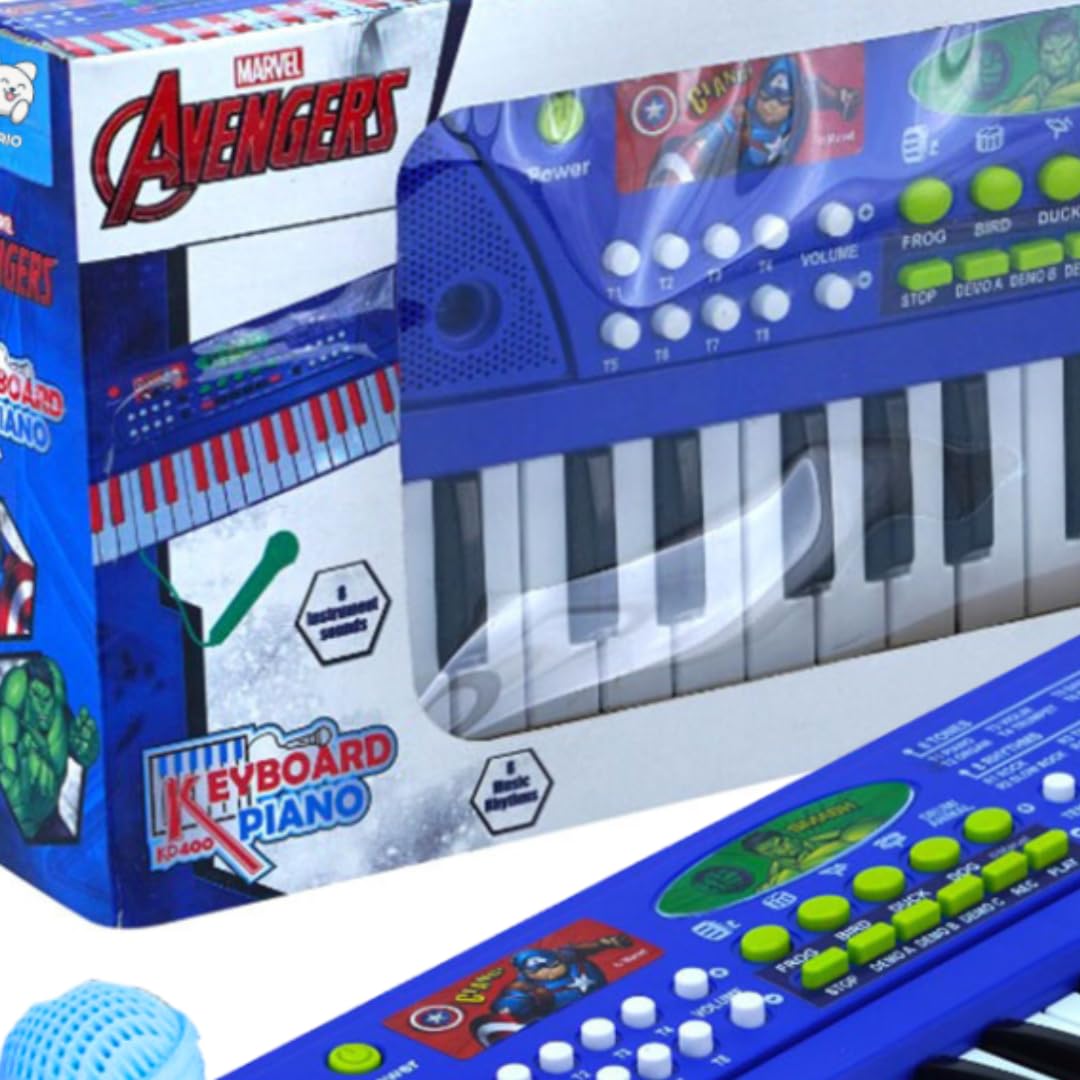 Storio Musical Sound Toys 37 Key Piano Keyboard - Avengers with Recording and Mic and Adapter for Power | 8 Rhythms 8 Tones 6 Demos Portable Electronic Keyboard Toy for 3 to 5 Years Boys Girls- Blue 1