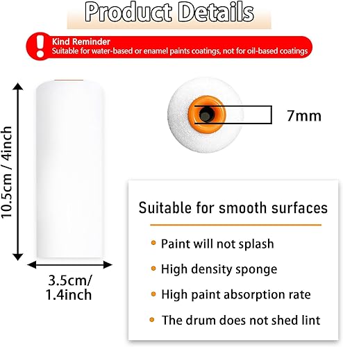 Miniatura 2 de 10 cubiertas de rodillo de pintura, cubiertas de rodillo de espuma de 4 pulgadas, rodillos de pintura de espuma de alta densidad, kit de mini