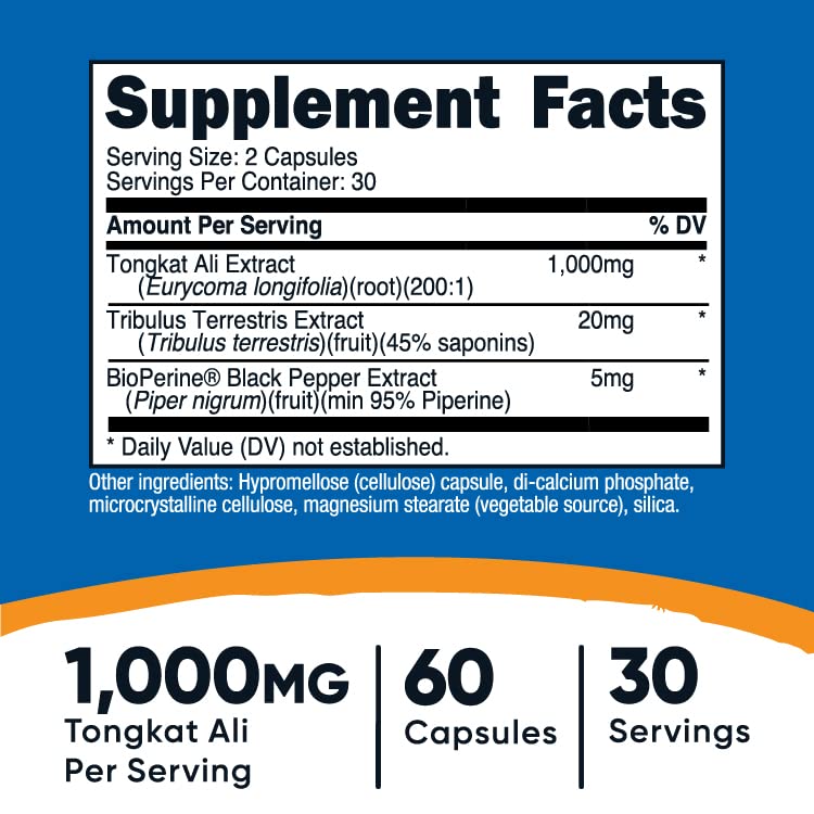 Nutricost Tongkat Ali 1,000mg, 60 Caps (2 Bottles) - 30 Servings Per Bottle, Veggie Caps, Non-GMO, Gluten Free