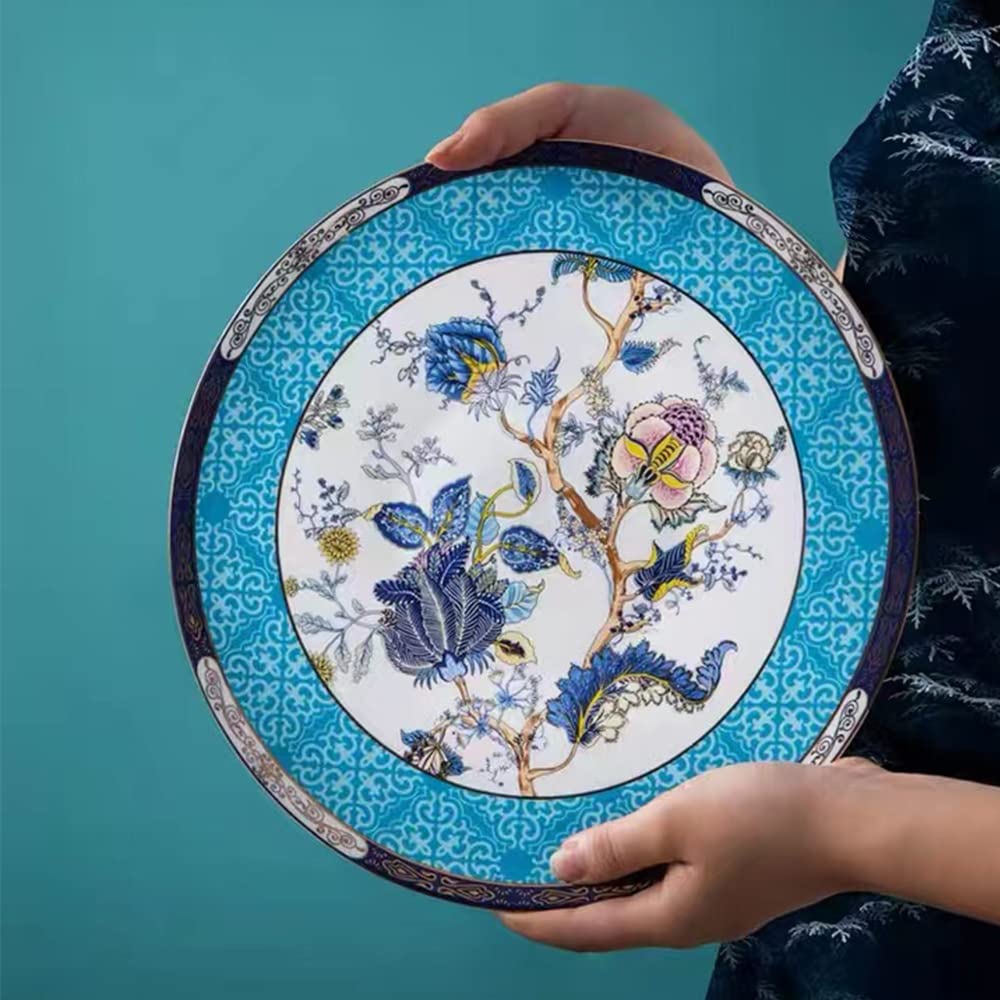 Bone China 12-częściowy delikatny okrągły zestaw naczyń kuchennych, talerze, naczynia, miski, serwis filiżanki do kawy dla 2 osób, styl niebieski