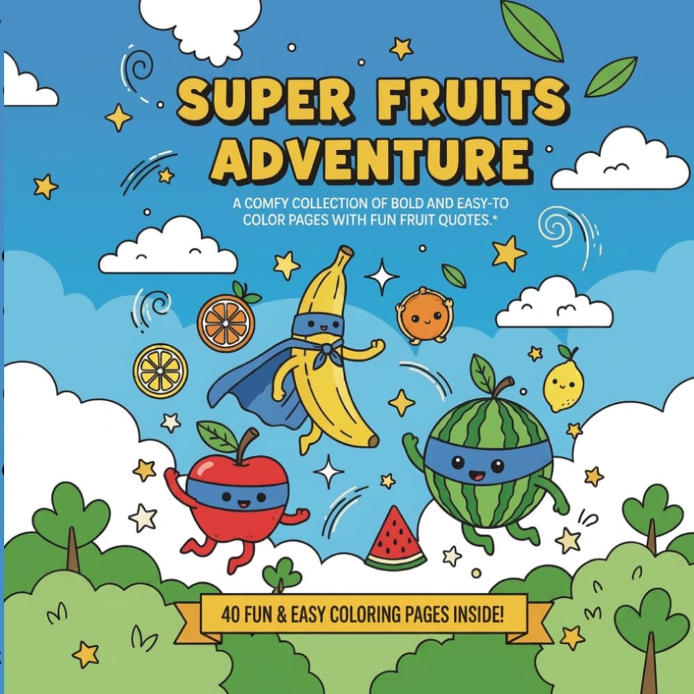Super Fruits Adventure: A Comfy Collection of Bold and Easy-to-Color Pages with Fun Fruit Quotes