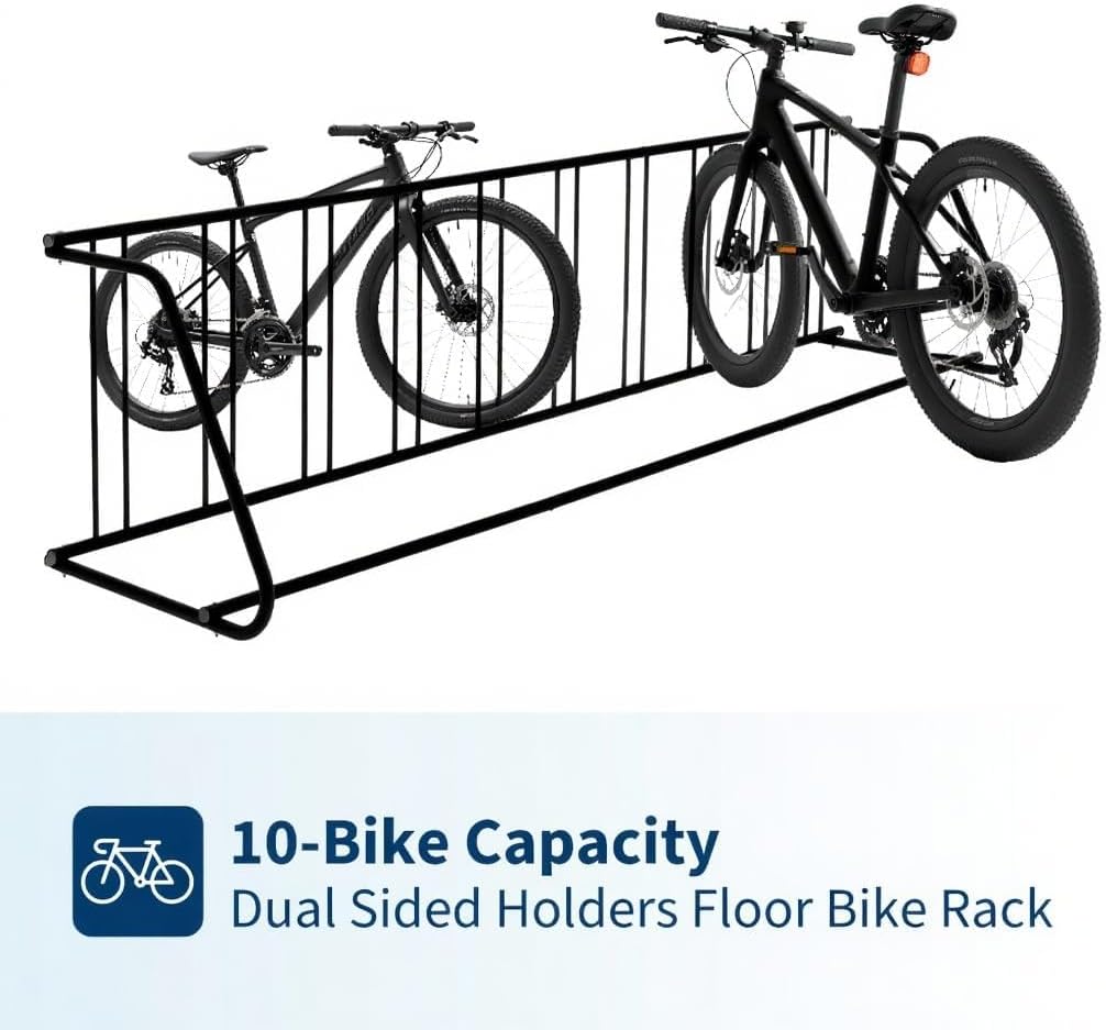 Garage Bike Rack for Multiple Bikes, 122" Long Floor Bicycle Stand with Dual Spacing Design (3.3" Support + 8.9" Clearance), Heavy Duty Indoor Bike Storage Organizer