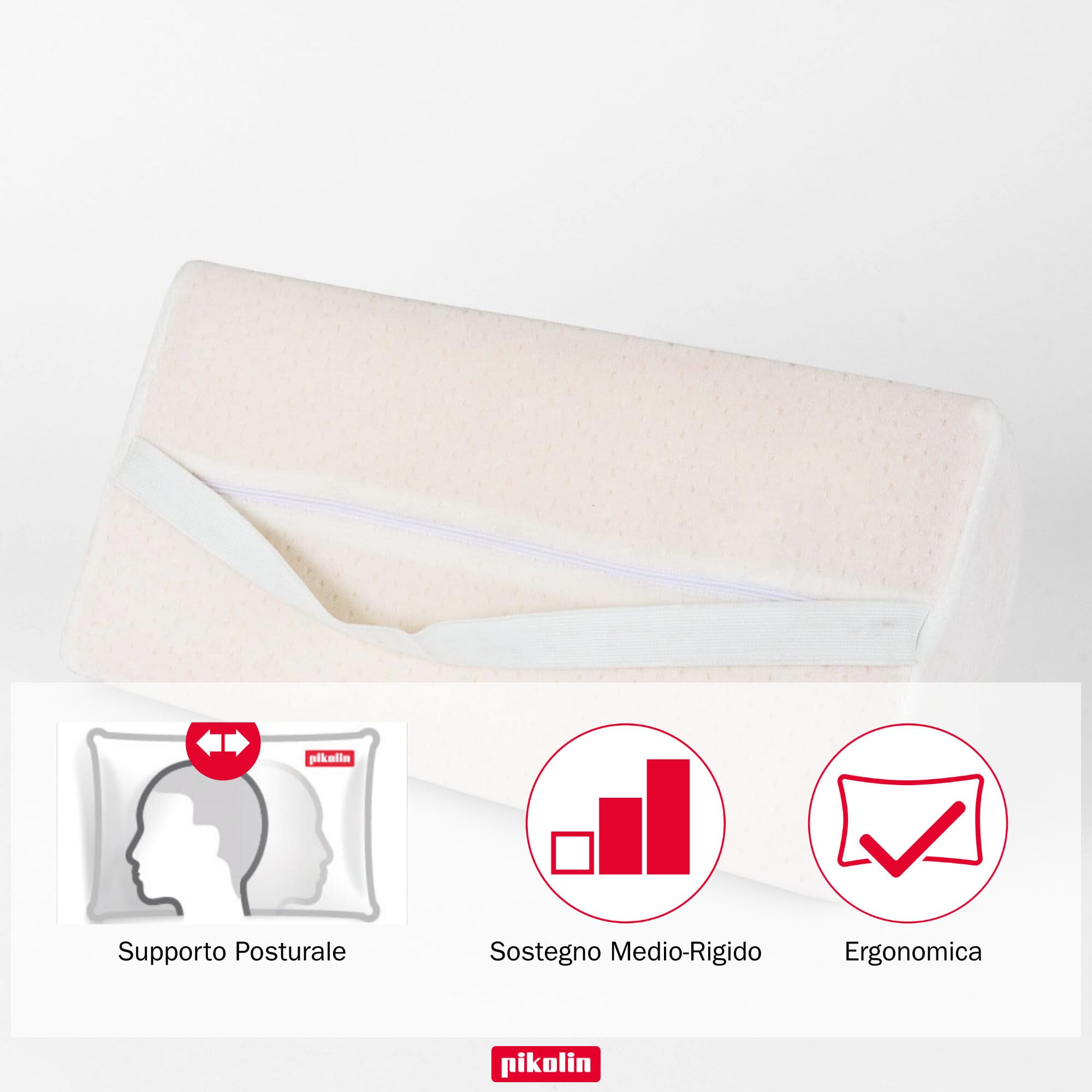 Pikolin Home - Guanciale viscoelastico a media resistenza a forma di mezzaluna ergonomica, adattabile e traspirante
