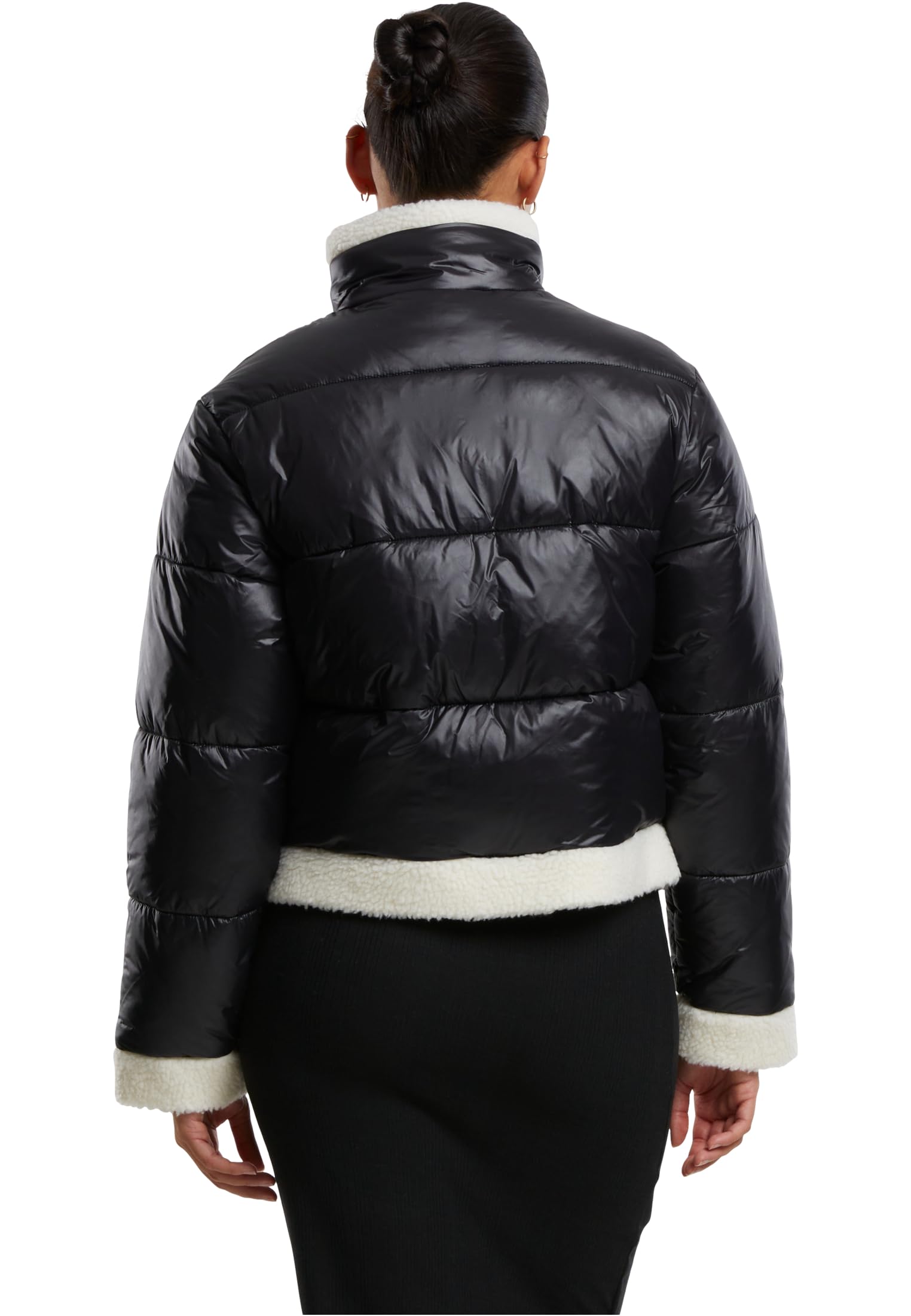 Urban Classics Tb7074-ladies Recycled Shiny Puffer Sherpa Jacket Vestes légères, Noir/Sable Blanc, 3XL Femmes