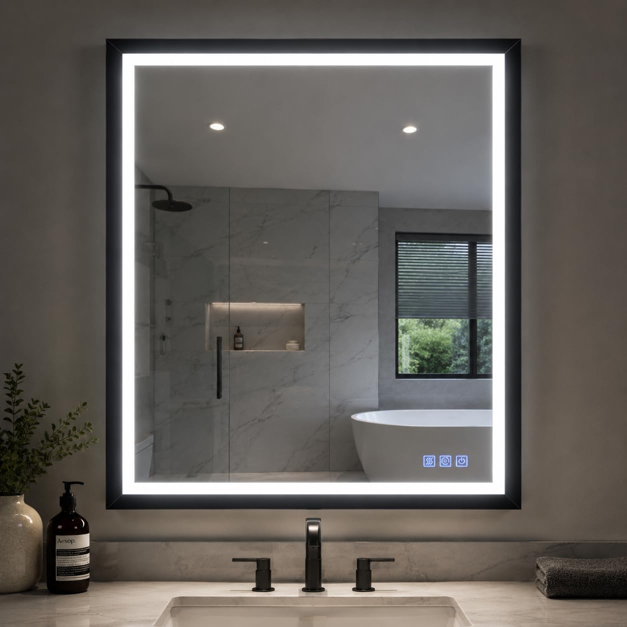 USHOWER 30x36 Inch Black Mirror with Light Frame, Shatter-Proof