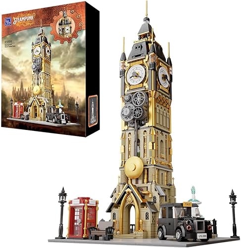 Juego de construcción de arquitectura Big Ben, juego de ladrillos de construcción de torre de reloj Steampunk, kit de construcción de pantasy para