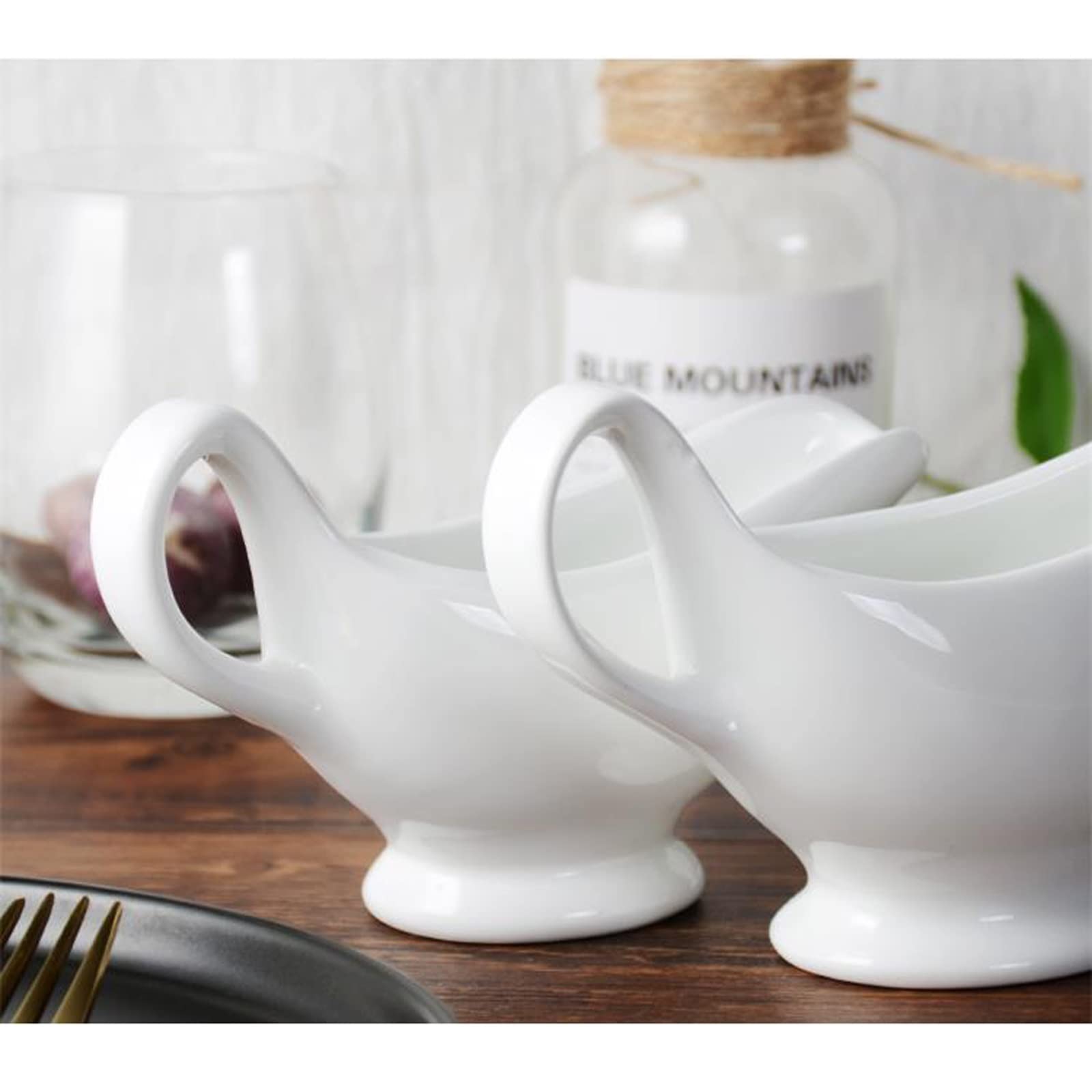 Saucière En Céramique Blanche Avec Soucoupe - Verseuse Sauce Gravy Vinaigrette Passe Micro-Ondes Et Lave-Vaisselle