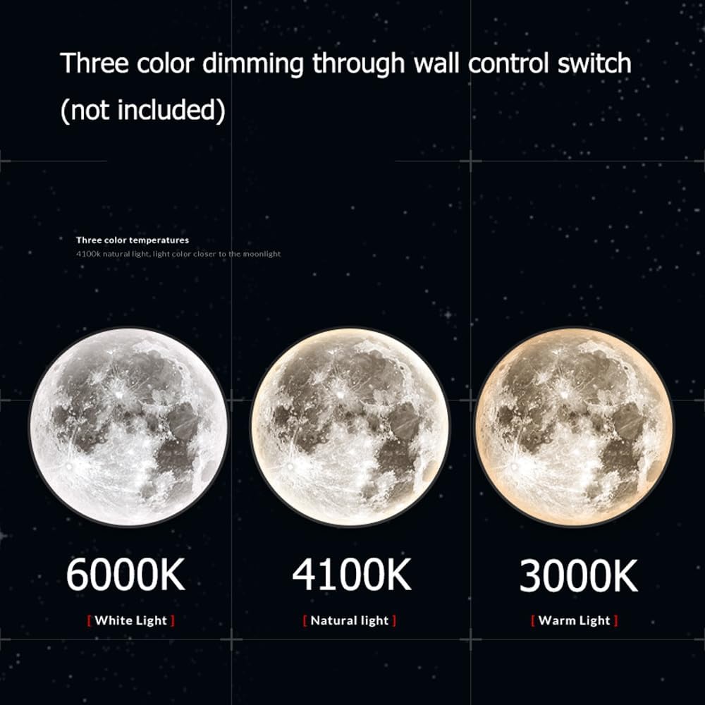 Modern Light Luxury Moon Wall Light Dimmable LED Wall Mount Sconce Black Nordic Large Bedside Wall Lamp for Kids Bedroom Wall Night Light Decorate Round Planet Earth Light for Living Room