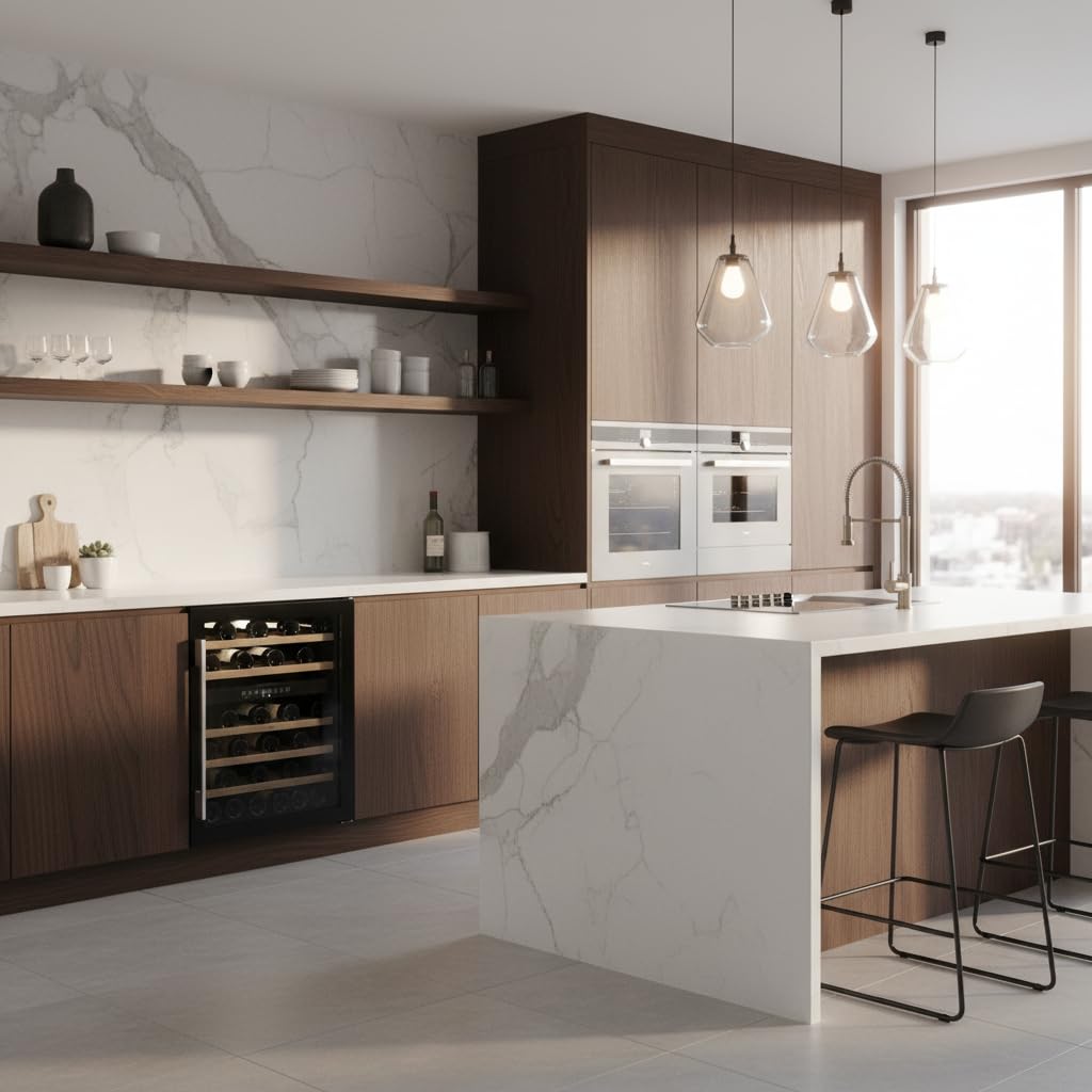 Cata Vinoteca VI 59082 BK No Frost Capacidad 46 Botellas Control Electrónico de Temperatura Panel Touch Control Digital Luz Interior LED Puerta Reversible Ventilación Interna Ancho 59,5 cm Color Negro