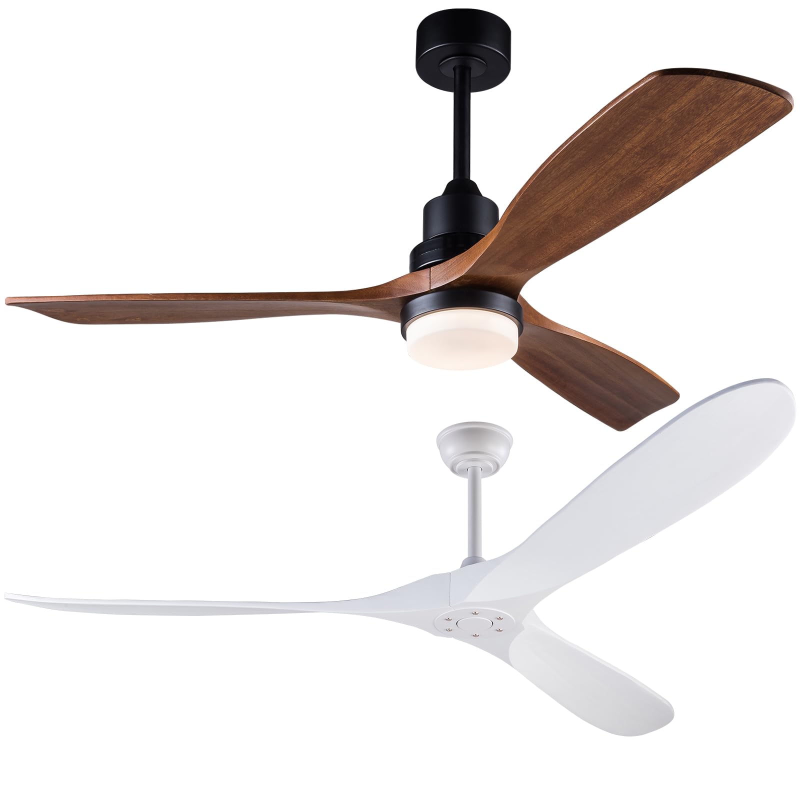BOJUE 52” 88” Ceiling Fans,Downrod Mount and 2-Pack,6-speed adjustable, Reversible DC Quiet Motor Modern White Ceiling Fan and Walnut Ceiling Fan for Bedroom Indoor Outdoor