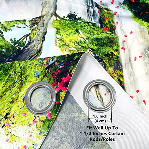 Anhope Scenery Curtains For Bedroom Nature Landscape Theme Window Panels With Garden Pink White Flowers Waterfall Lake Scene Print Pattern Grommet Curtain Drapes For Living Room 2 Panels 42 X 63 Inch #TOP3