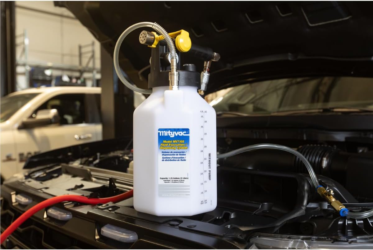 Mityvac MV7105 Fluid Extractor Dispenser for Evacuating, Topping-Off, Refilling Reservoirs or Bleeding Hydraulic Brake/Clutch Systems, 1.2 Gallon, 120 PSI, Compressed Air, Vacuum or Positive Pressure