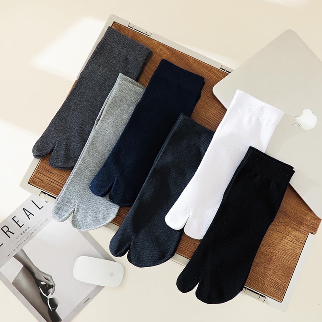 Tabi - Calcetines tobilleros de algodón con dos dedos para hombre, para correr, 6 pares, Multicolor, 6-10