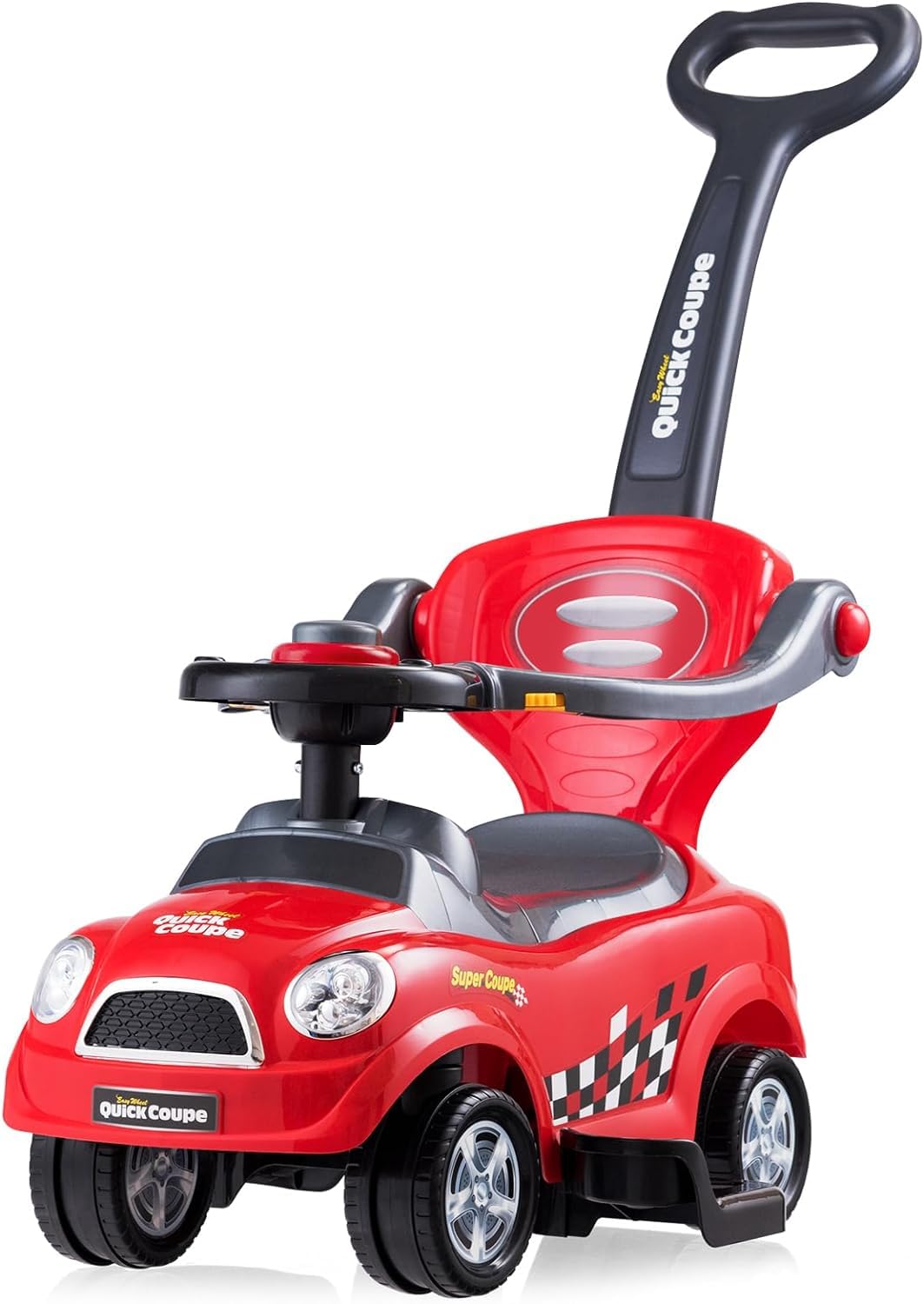 GOPLUS Coche Correpasillos para Niños, Andador Empujador con Volante, Ruedas Delanteras Universales y Barra de Empuje Extraíble, Compartimento de Almacenaje Bajo el Asiento, Carga 23KG (Rojo)
