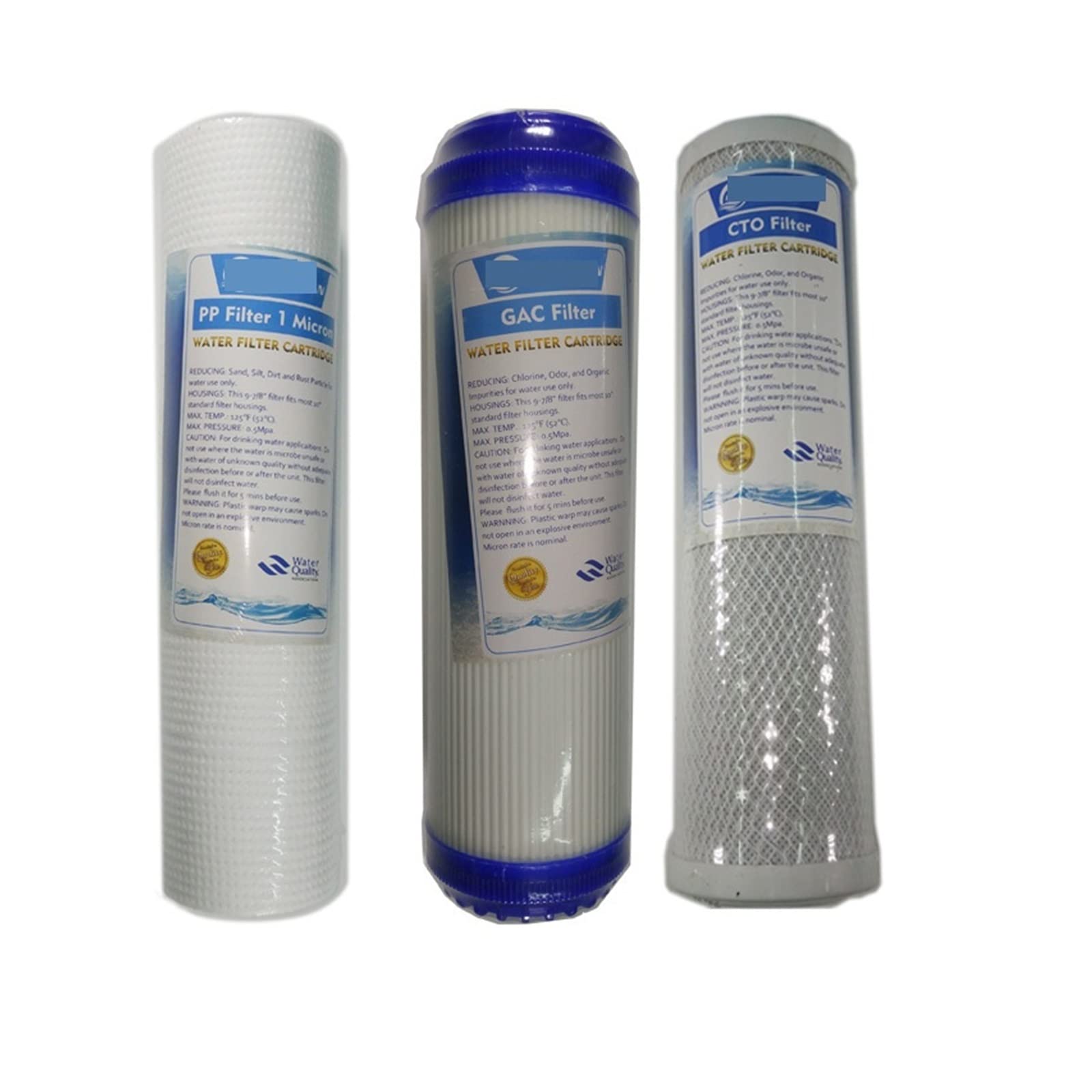 Water Filter Cartridge, 1 Micron Pp Cotton Filter+Granular Activated Carbon Filter+ Cto Compressed Carbon Water Filter for 5 Stage Reverse Osmosis