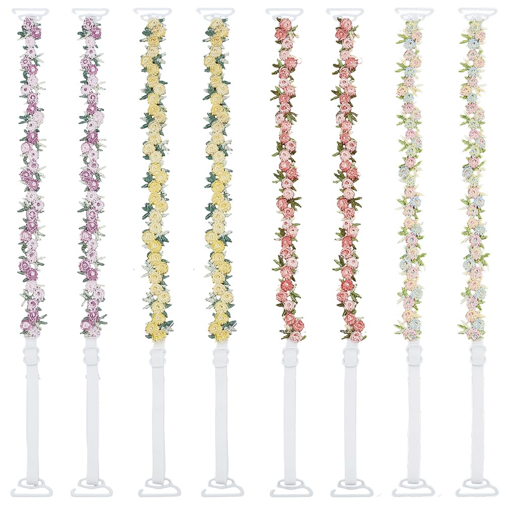 4 Pairs Decorative Floral Bra Straps Removable Invisible Bra Strap Replacement Adjustable Floral Decorative Straps