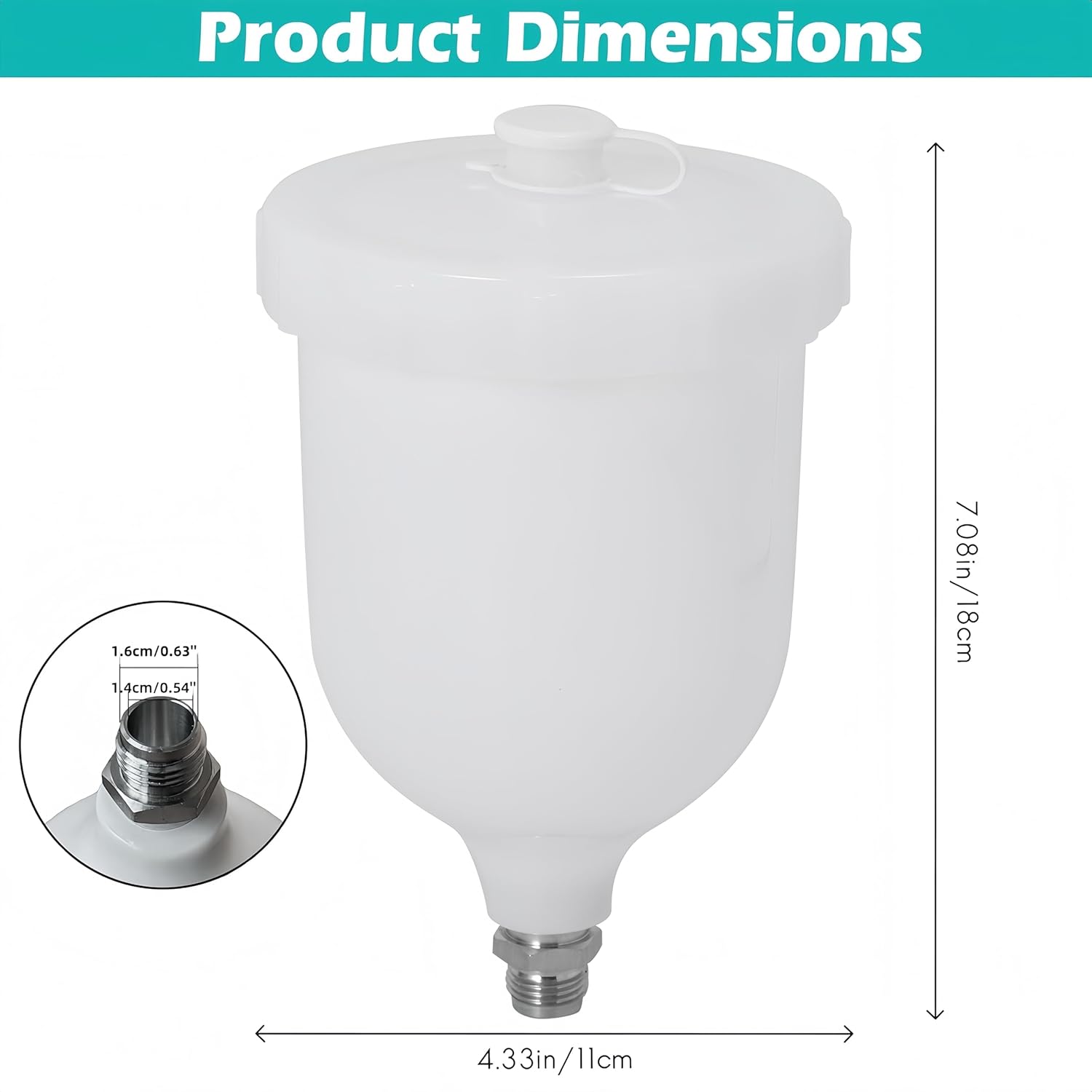 600ml Gravity Feed Spray Gun Cup, M16x1.5 Thread Paint Pot with Drip-Free Lid, Plastic Replacement Part Compatible with Devilbiss DV1, Tekna Prolite & GTI Pro for Automotive Refinishing