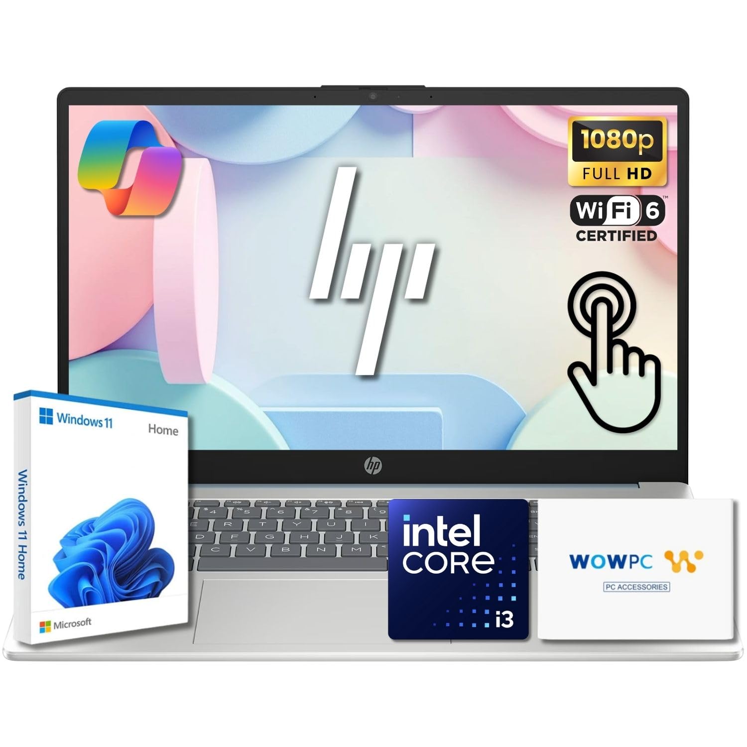 15.6" Pavilion FHD Touchscreen Laptop | Intel Core i3 | 16GB DDR4 | 512GB PCIe SSD | AI Enhanced Win 11 | Numeric Keypad | Wi-Fi 6 & HD Webcam | WOWPC USB | Up to 10H Battery for Work & School