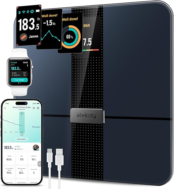 Etekcity Smart Scale for Body Weight Fat, Digital Bathroom Weighing Machine for Accurate BMI Muscle Mass Composition, Home Use Apple Health Compatible Fitness Equipment