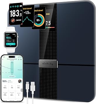 Etekcity Smart Scale for Body Weight Fat, Digital Bathroom Weighing Machine for Accurate BMI Muscle Mass Composition, Home Use Apple Health Compatible Fitness Equipment