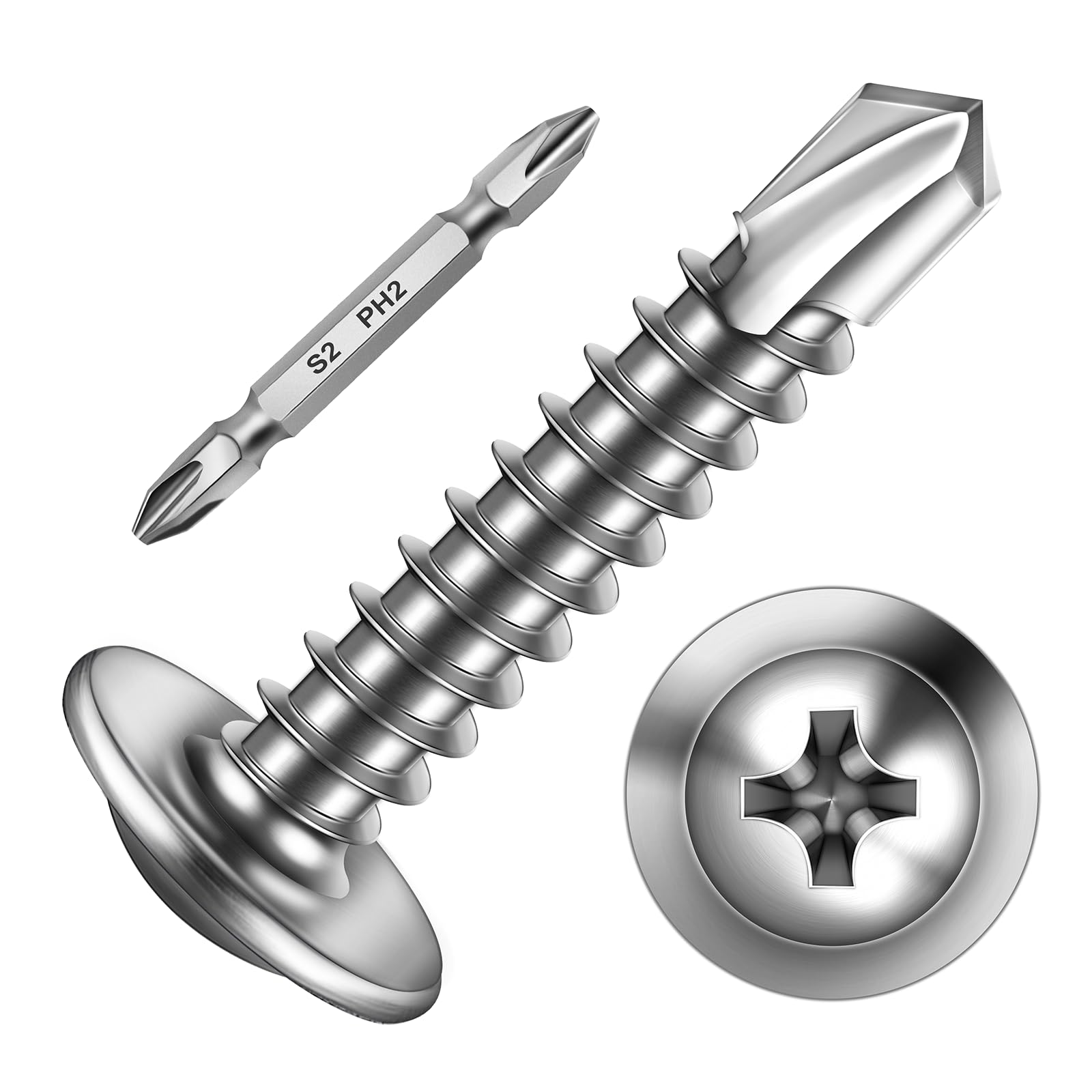 Mywish 200pcs #8×1" Self Tapping Screws for Metal, Sheet Metal Screw 410 Stainless Steel Truss Head Self Drilling Screws High-Strength Quick Tapping