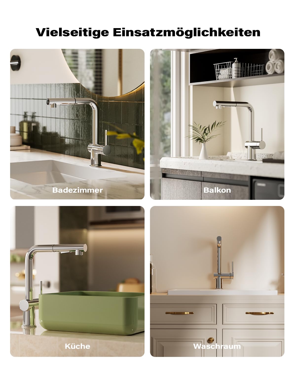Cobbe Hochdruck Wasserhahn Küche, Küchenarmatur Ausziehbar mit Brause, Spültischarmatur Küche, Armatur Küche 360° Schwenkbar, Mischbatterie Küche Edelstahl (Chrom)