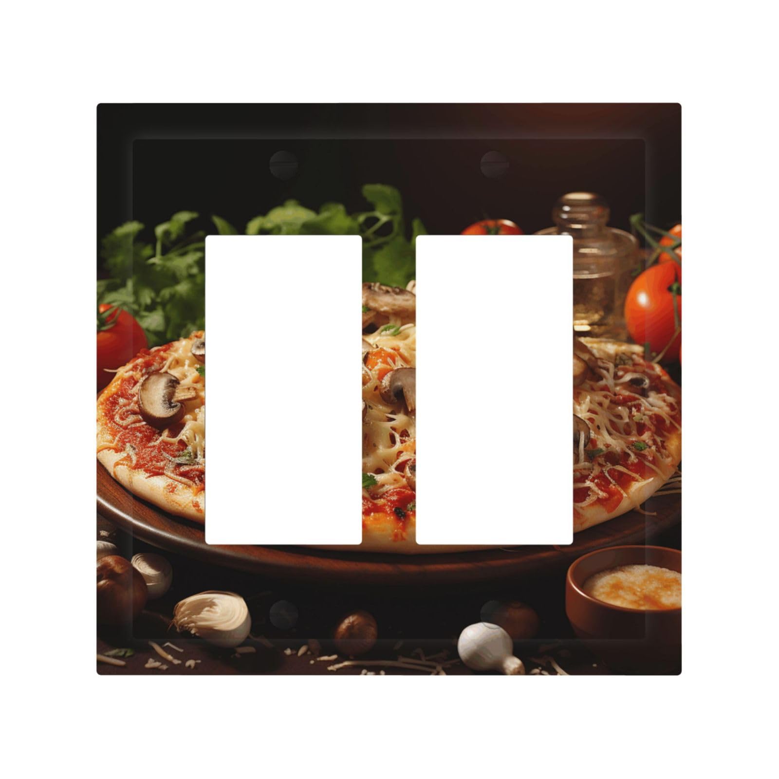 Kloph Style H Decorator Double Toggle Light Switch Covers Pizza With Mushrooms Tomatoes Wall Plate 2-Gang Mid Size 5" X 4.9" Double Toggle Switch Wallplate Decorative 2 Gang Wall Switch Plate Covers