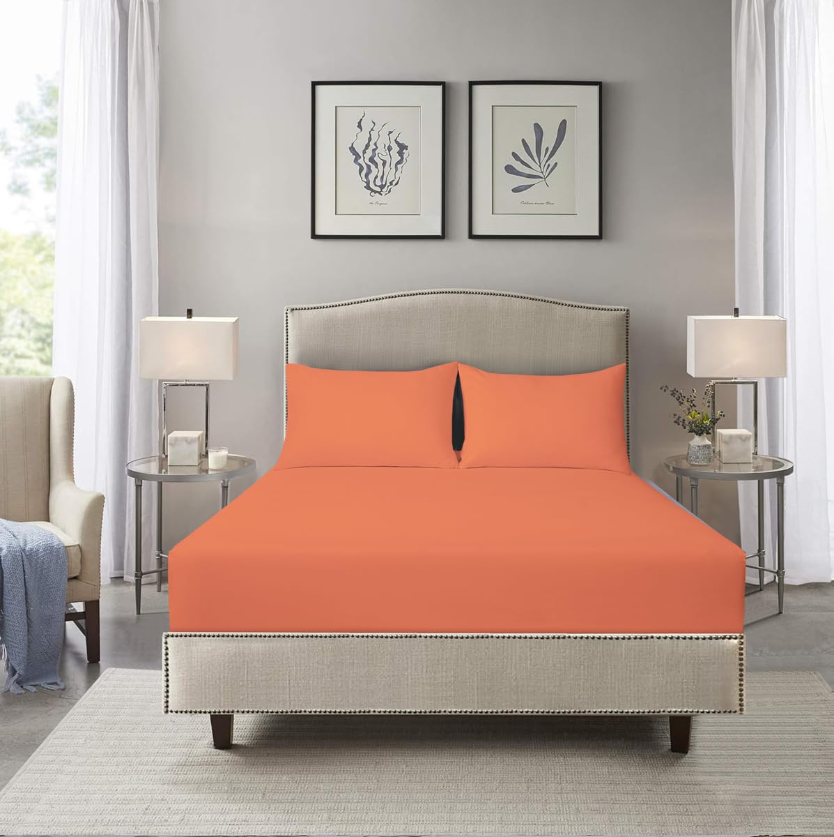 HADI LONDON Microfibre Fitted Sheet Single Double King and Super King - 16 inch (40 cm) Extra Deep Pocket Soft Plain Dyed Brushed Shrinkage and Fade Resistant Bed Sheet (Orange, King)