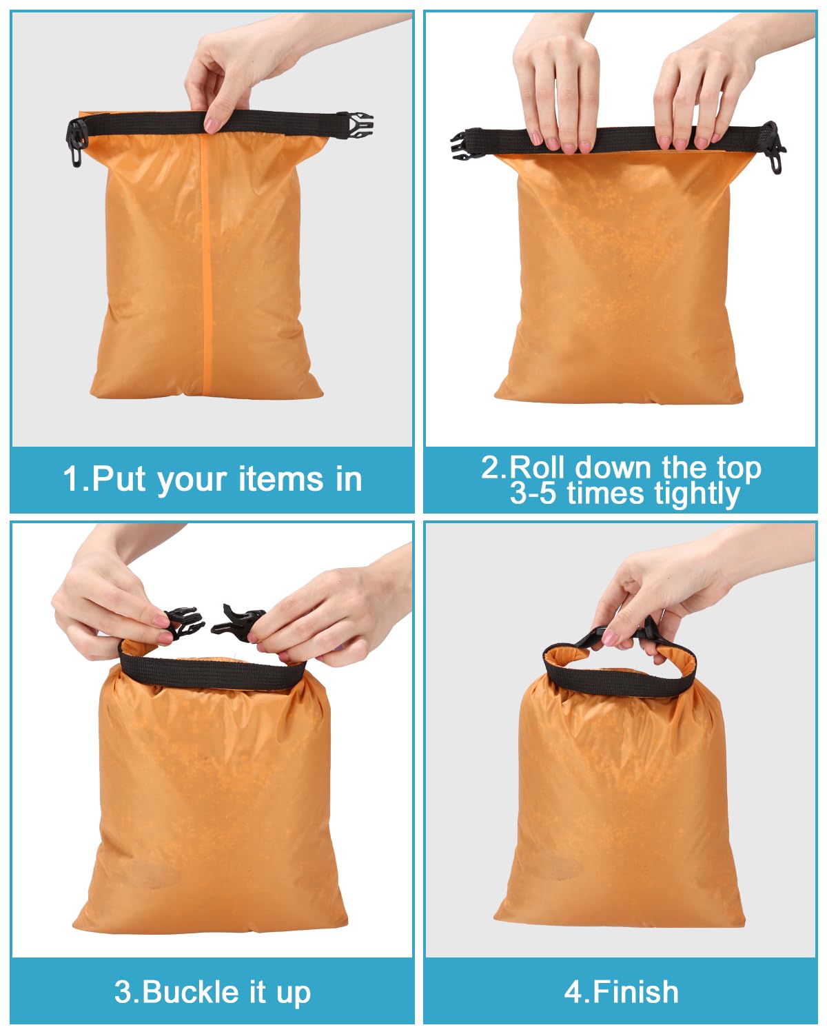 Jissta 6 Pcs Sac Étanche Léger 1.5/2.5/3/3.5/5/8L,Sac à Sec Imperméables,Étanche Léger et Imperméable Combo Sac à Sec Submersible,pour Cyclisme Kayak Pêche Randonnée Campin Couleur Mixte