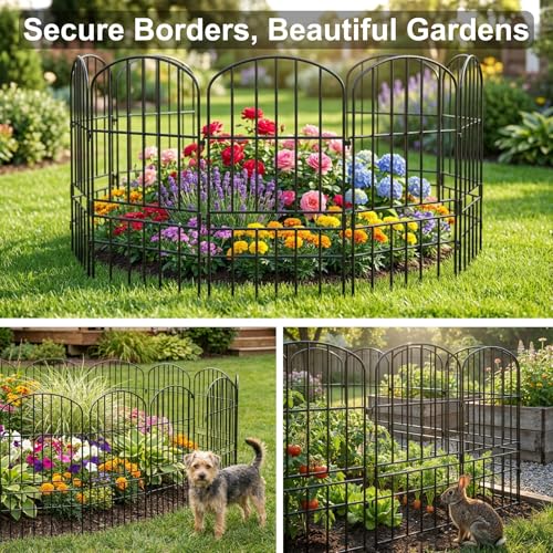 Image of ecofynd (2.3ft H X 5.2ft L) Decorative Garden Fence, 5 Pack Dig Fence Animal Barrier for Dog, Arched Flower Bed Edging, Wire Border Panel for Dogs, Rabbits, Landscape Patio Yard Outdoor Decor, GF7