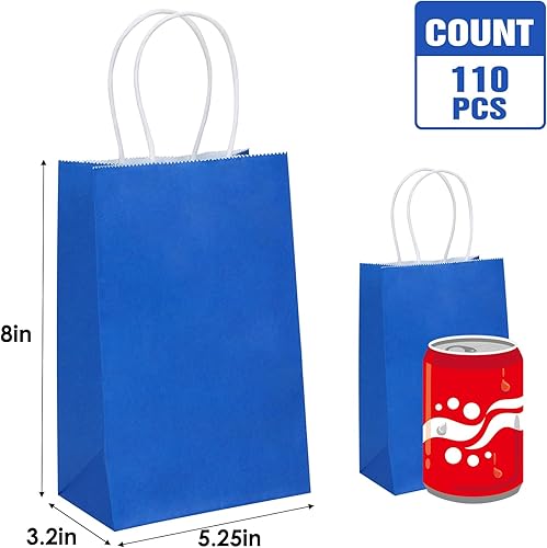 Miniatura 2 de Moretoes 110 bolsas de regalo azules de 5.25 x 3.2 x 8 pulgadas, bolsas de papel kraft pequeñas con asas a granel, bolsas al por menor para pequeñas