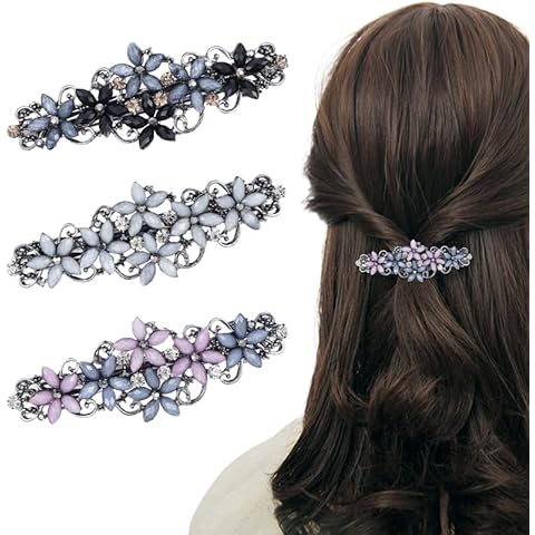 umorismo 3 Stück Elegante Haarspangen für Damen Mädchen, Glitzernde Mode Exquisite Blume Kristall Haarspangen, Französische Haarspangen Damen, Vintage Haarspange Glitzer für Damen Cover