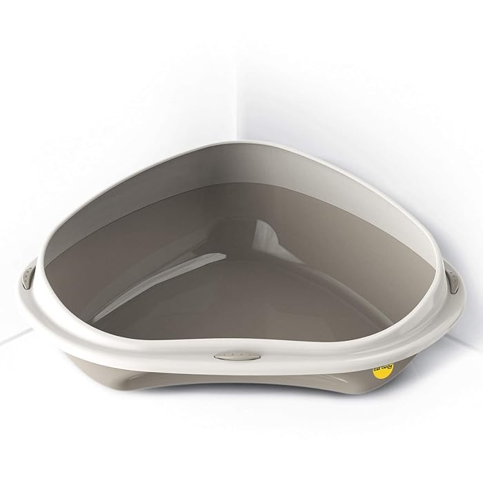 Buy Grey Large Corner Cat Open Litter Tray With Rim Kitten Pet Toilet