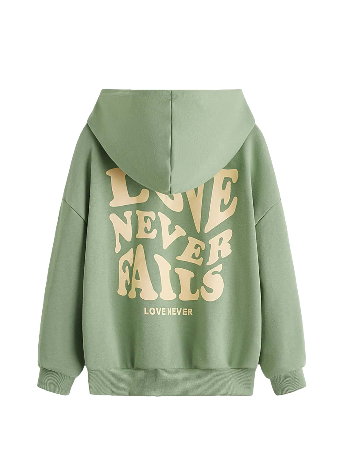 FloernsGirls Heart Graphic Print Long Sleeve Hooded Sweatshirt Pullover Tops Mint Green 11-12Y