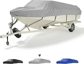 KEMIMOTO Boat Cover 20-22 ft, Heavy Duty 600D UV Resistant Waterproof Oxford Fabric, Trailerable Boat Cover for V-Hull Tri-Hull Pro-Style Fishing Boat Runabout Bass Boat Pontoon Boat, Boat Accessories