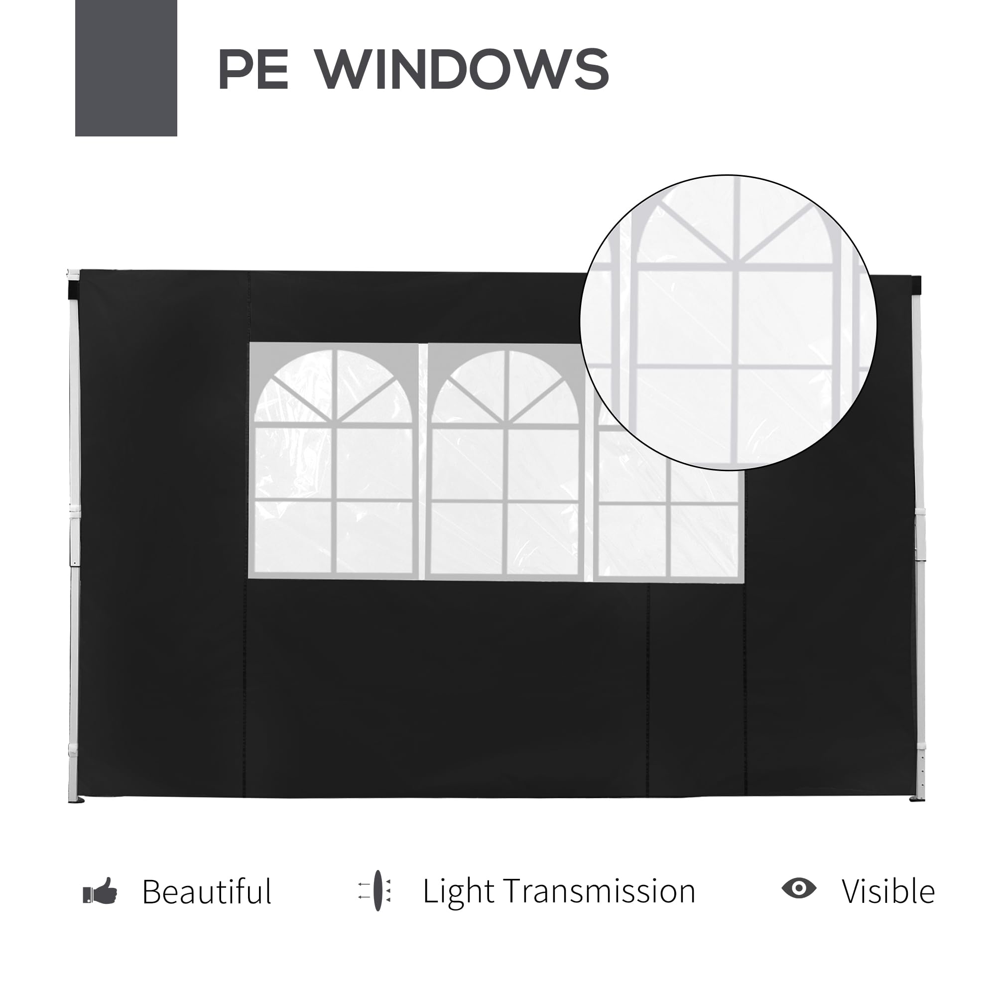 Outsunny 3 Meters Gazebo Replaceable Exchangeable Side Panel Wall Panels Walls With Window, Black, 295 x 200 cm - Image 4