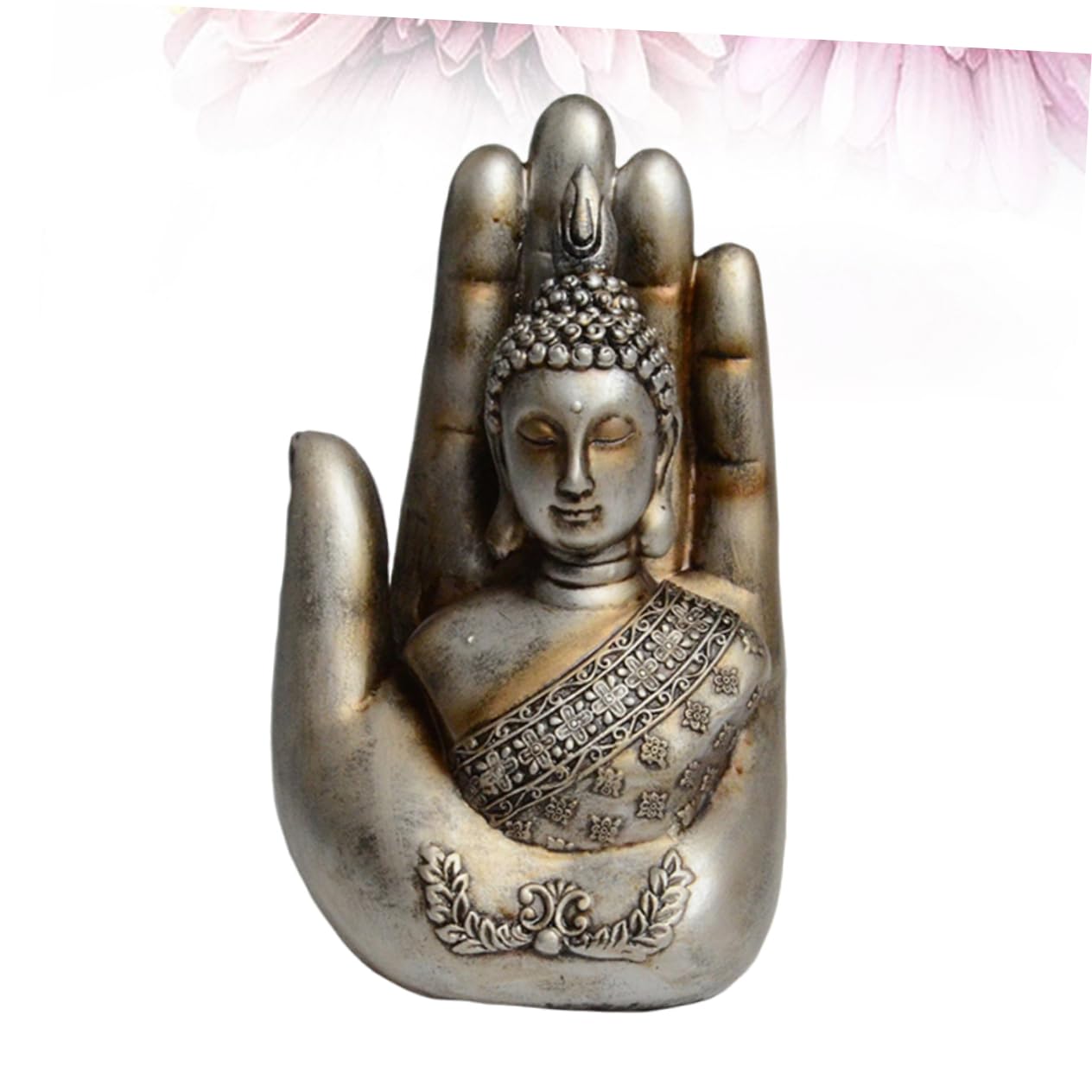Adorno de Figura de Buda de Resina Plata para Hogar y Oficina