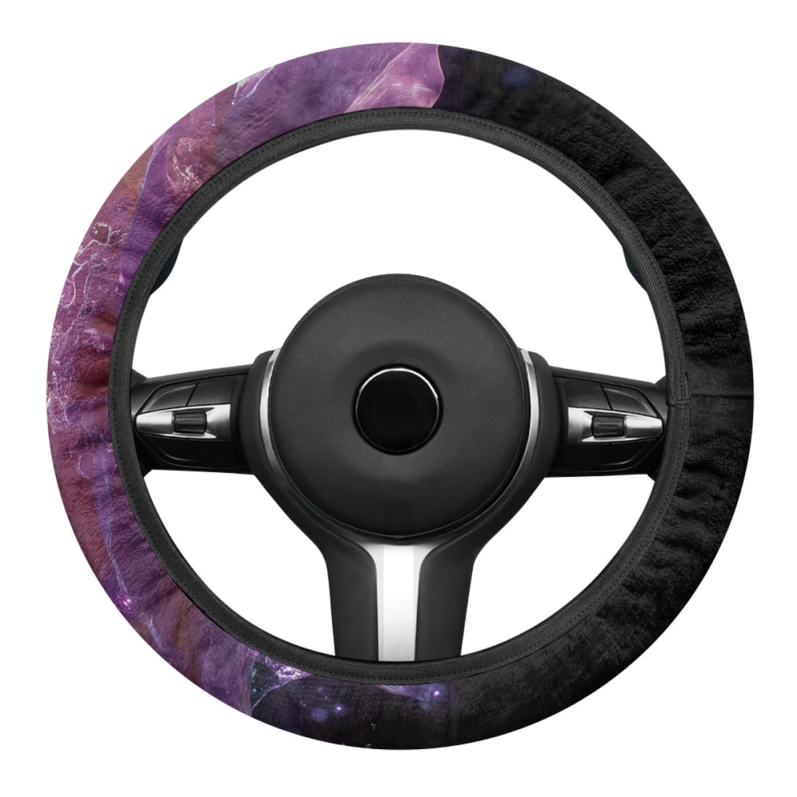 Funda Volante Coche Universal Negro Púrpura Franela Antideslizante, Suave Adecuado para Todas Las Estaciones, Funda Volante 38 Cm