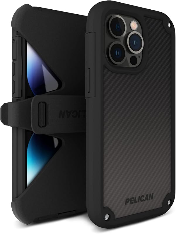 Pelican Shield Series - iPhone 13 Pro Max Case/iPhone 12 Pro Max Case [21ft Military Grade Drop Protection] [Wireless Charging Compatible] Protective Cover with Belt Clip Holster Kickstand - Black