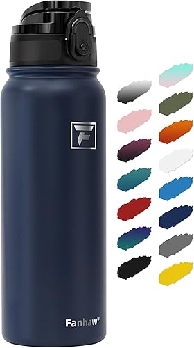 Fanhaw Botella de agua térmica para llevar, apta lavavajillas, de 20 onzas, acero inoxidable, doble pared, reutilizable, a prueba de fugas y sudor,