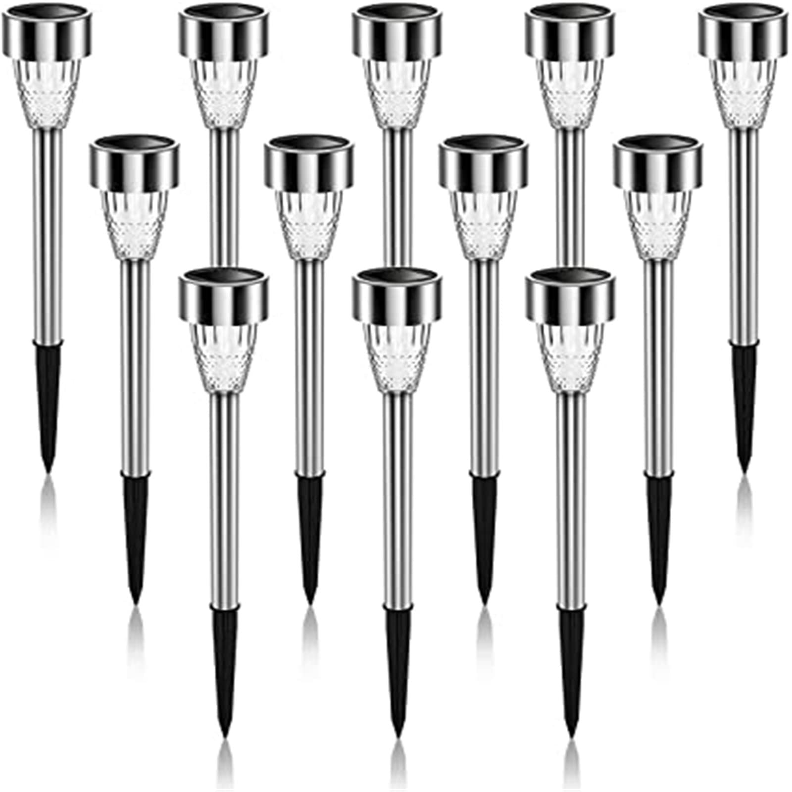 Suhui 12 Pack Super Bright Solar Lights Outdoor Pathway, Waterproof Landscape Path Light Stainless Steel, Auto On/Off, LED Garden Backyard Lawn Driveway Decor (Warm White) (HJ-002D)