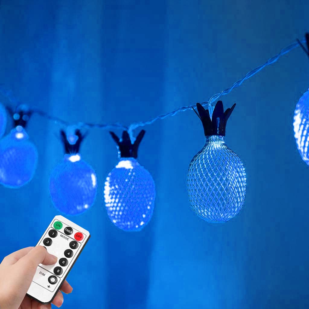 HULA Pineapple String Fairy Lights, 3.5M 20LED Geometric String Lights Pineapple String Lights Metal Fairy Lights USB with Remote (Blue)