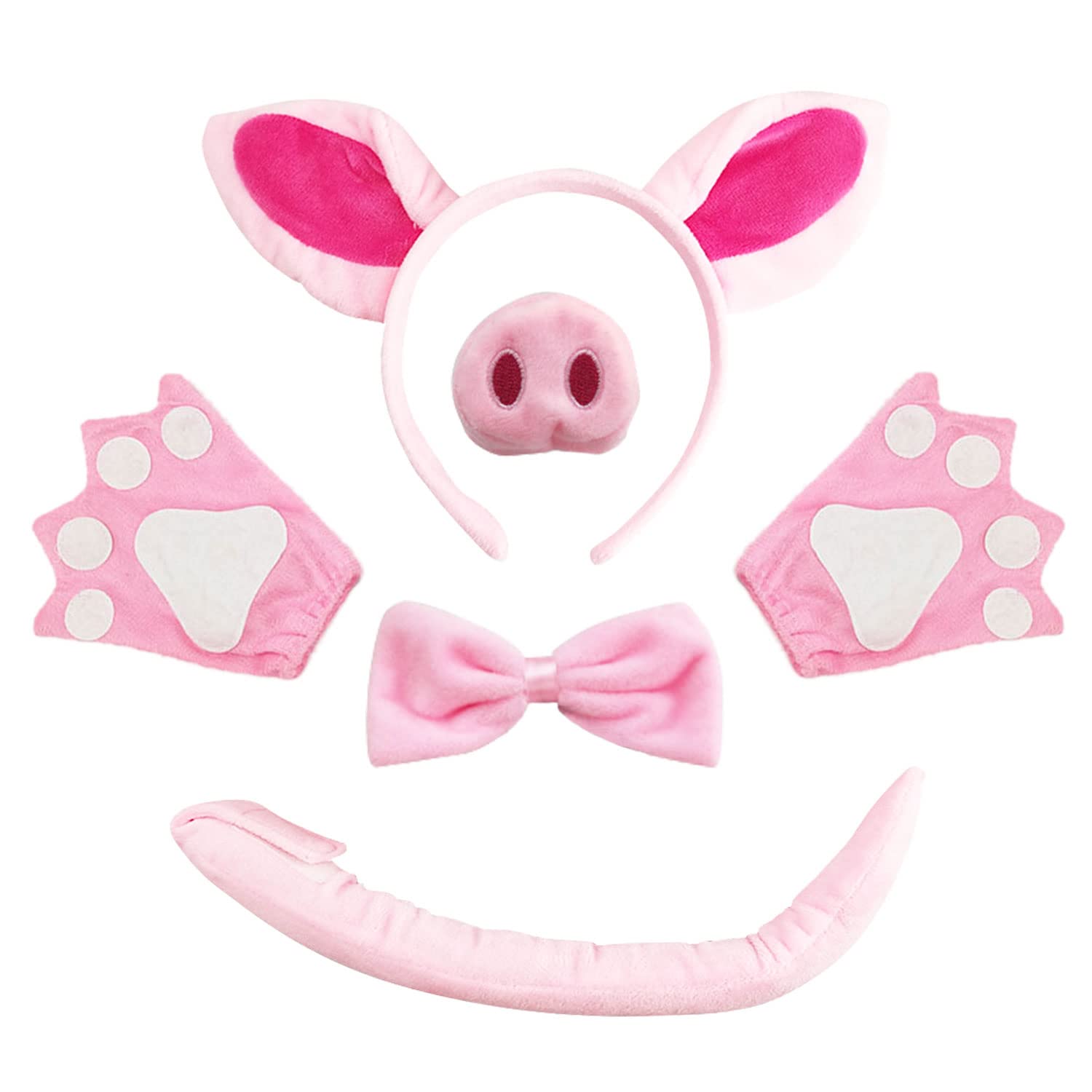 VIKSAUN Pig Costume Set, Pig Ears Nose Tail and Bow Tie Gloves Pink Pig Fancy Dress, Costume Kit Accessories for Kids Party, Halloween Celebrations, Costume Parties, Dress up Play